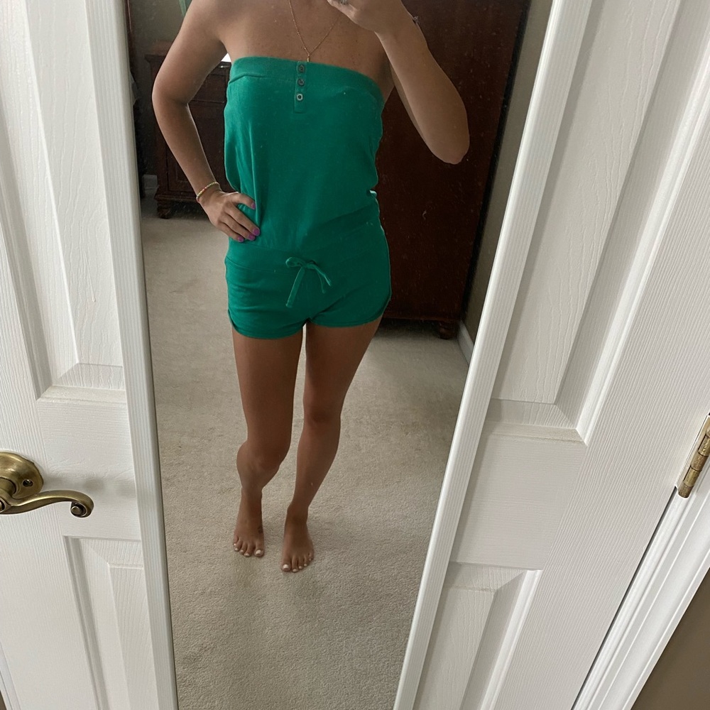 Turquoise strapless romper
